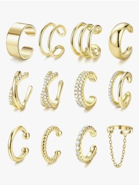 Gold Tone Ear Cuff Set - 12 Piece